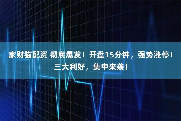 家财猫配资 彻底爆发！开盘15分钟，强势涨停！三大利好，集中来袭！